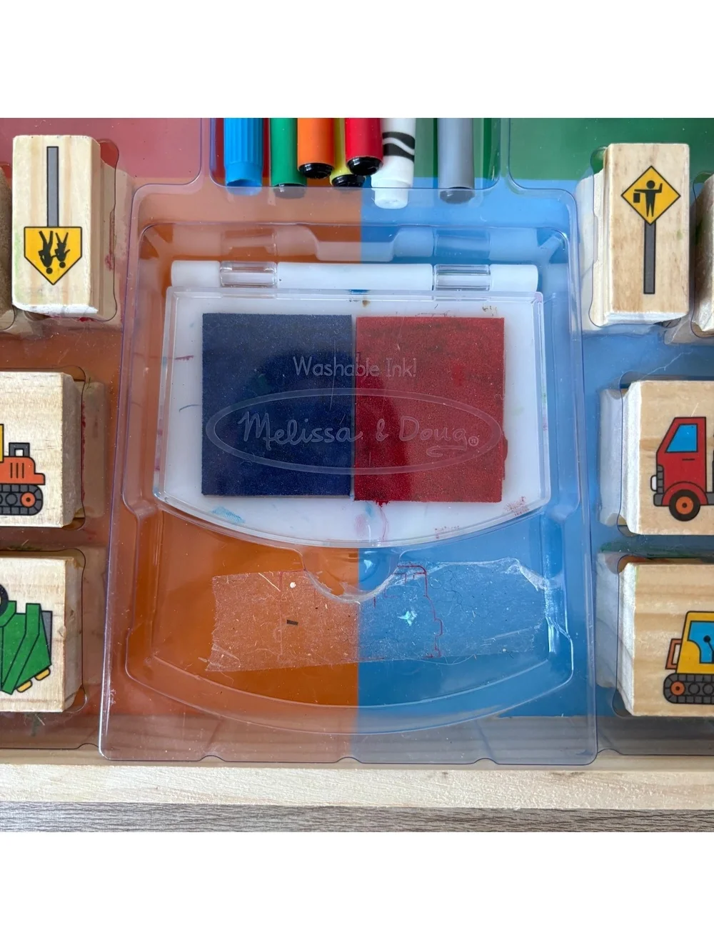 Melissa & Doug Deluxe Vehicle Wooden Stamp Set - 38 Pieces